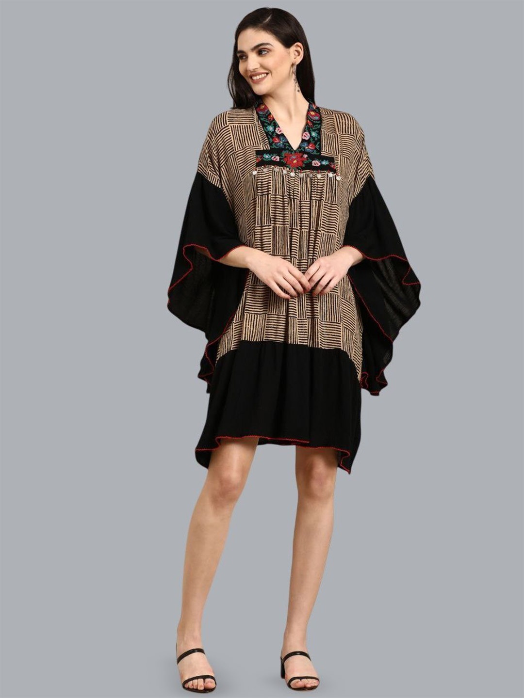 

Skinsi Kimono Sleeve A-Line Dress, Black