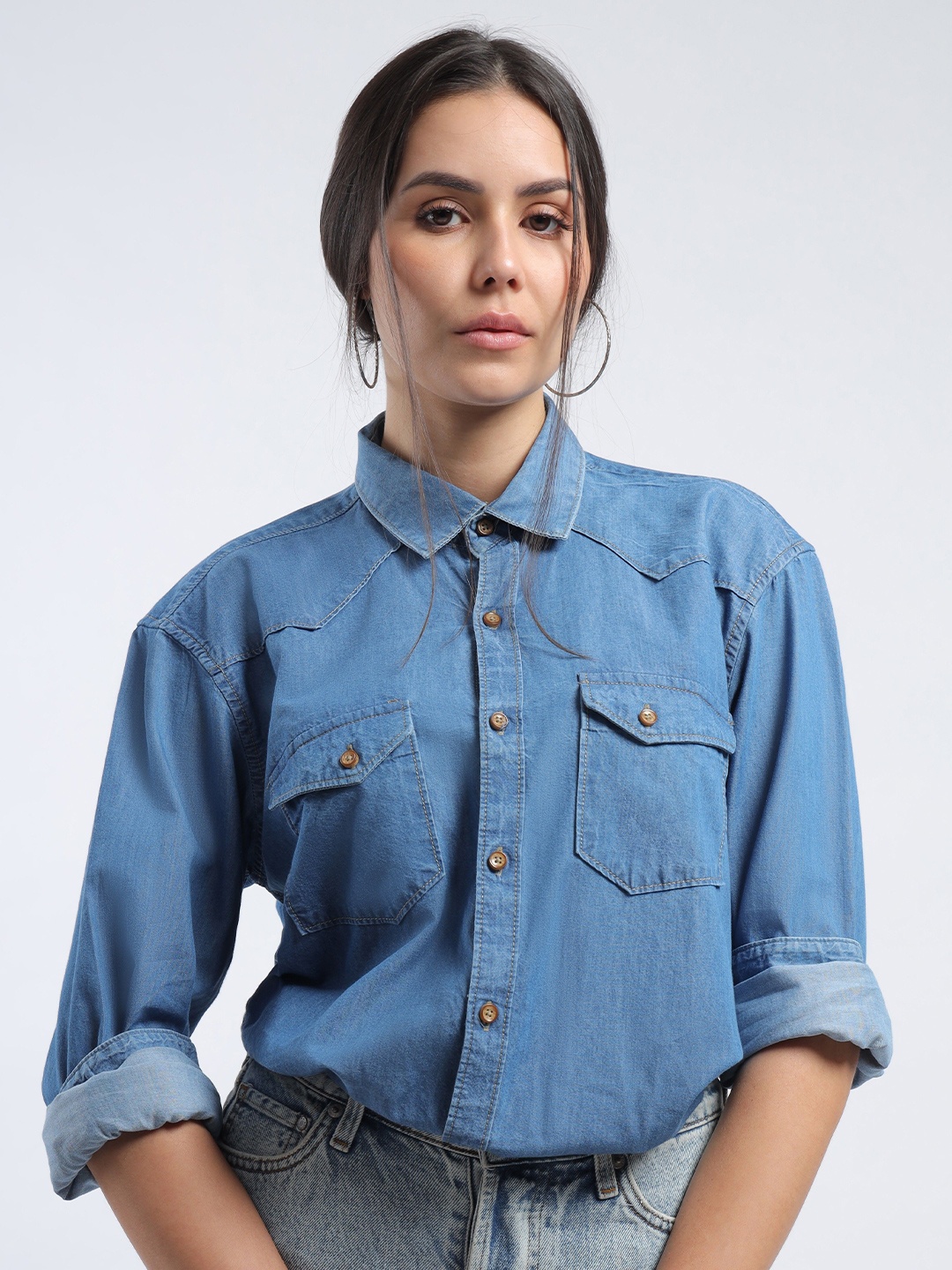 

Noggah Women Opaque Casual Shirt, Blue