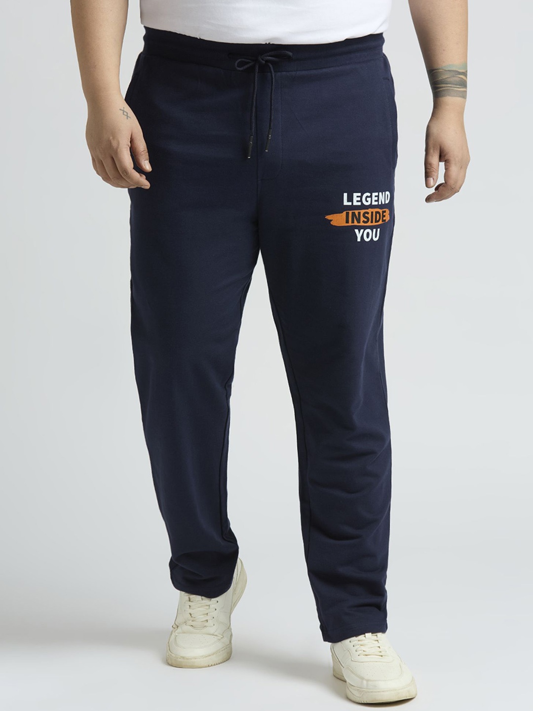 

Sizeupp Men Plus Size Printed Cotton Track Pant, Navy blue