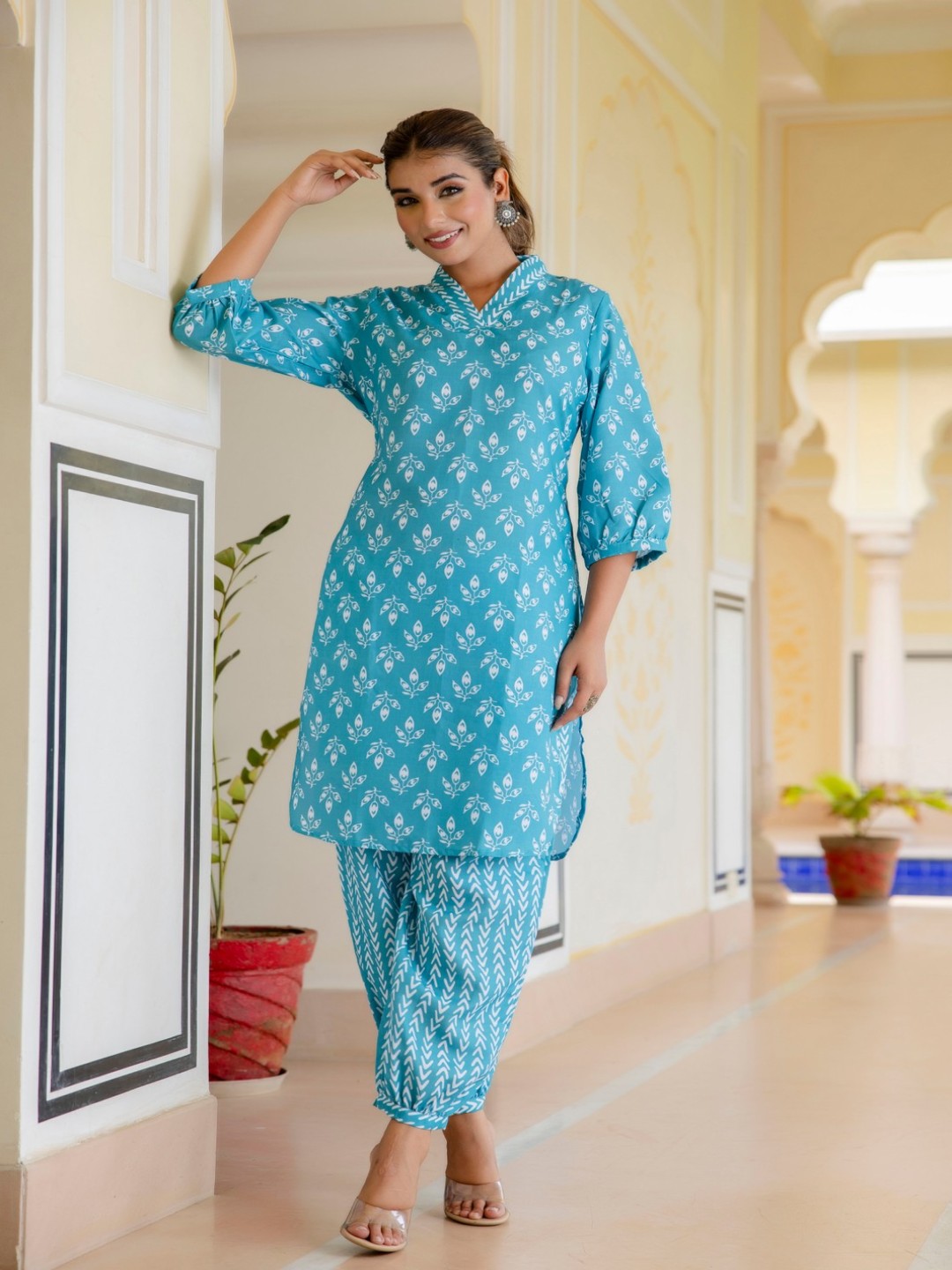 

Lookmark Women Floral Printed Regular Kurta with Dhoti Pants, Teal