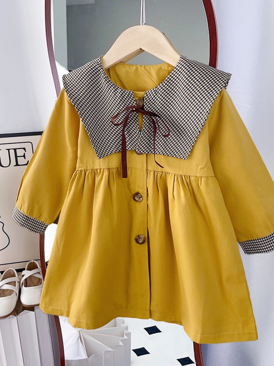 

LULU & SKY Girls Geometric Striped without Longline Tailored Jacket with Embroidered, Yellow