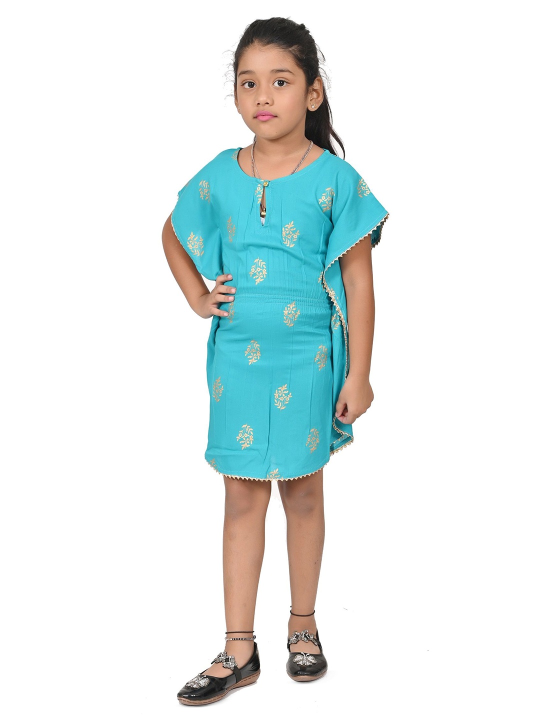 

GIANNA Floral Print Flared Sleeve Blouson Crop Top, Turquoise blue