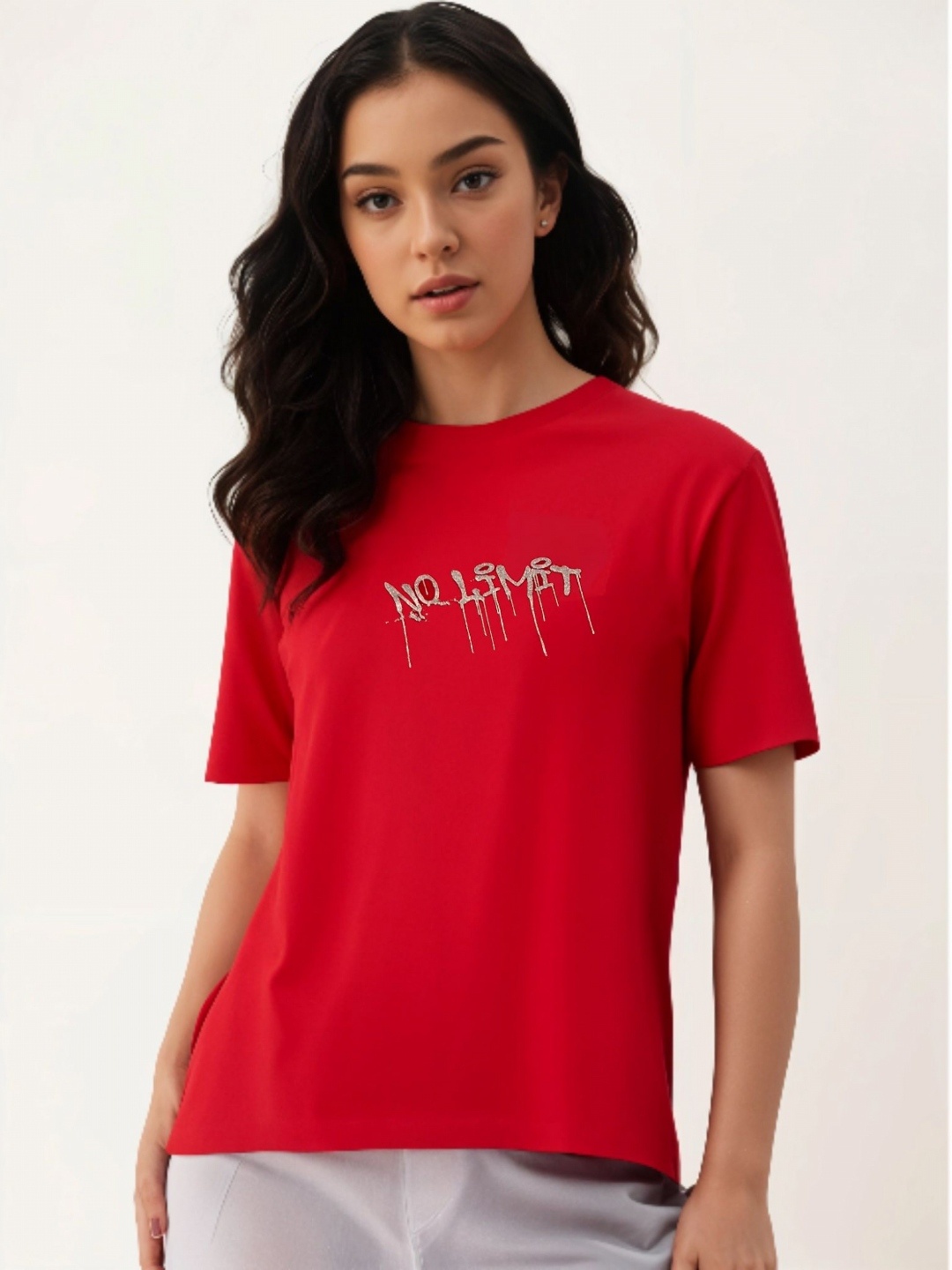 

DressBerry Women Printed Pockets T-shirt, Red