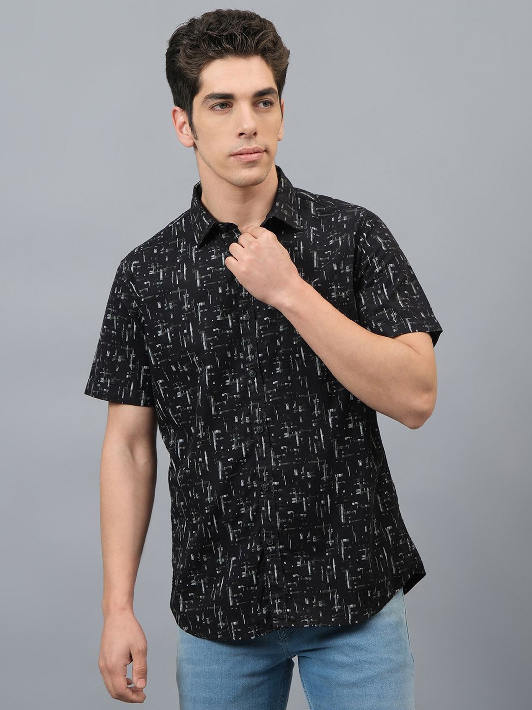 

Cantabil Men Original Slim Fit Opaque Printed Casual Shirt, Black