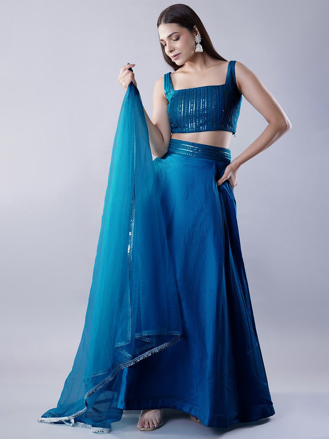 

Utsav Fashion Embroidered Sequinned Shibori Ready to Wear Lehenga & Choli With Dupatta, Blue
