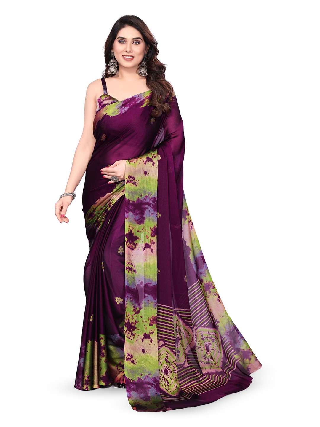 

MAGNEITTA Pure Chiffon Saree, Purple