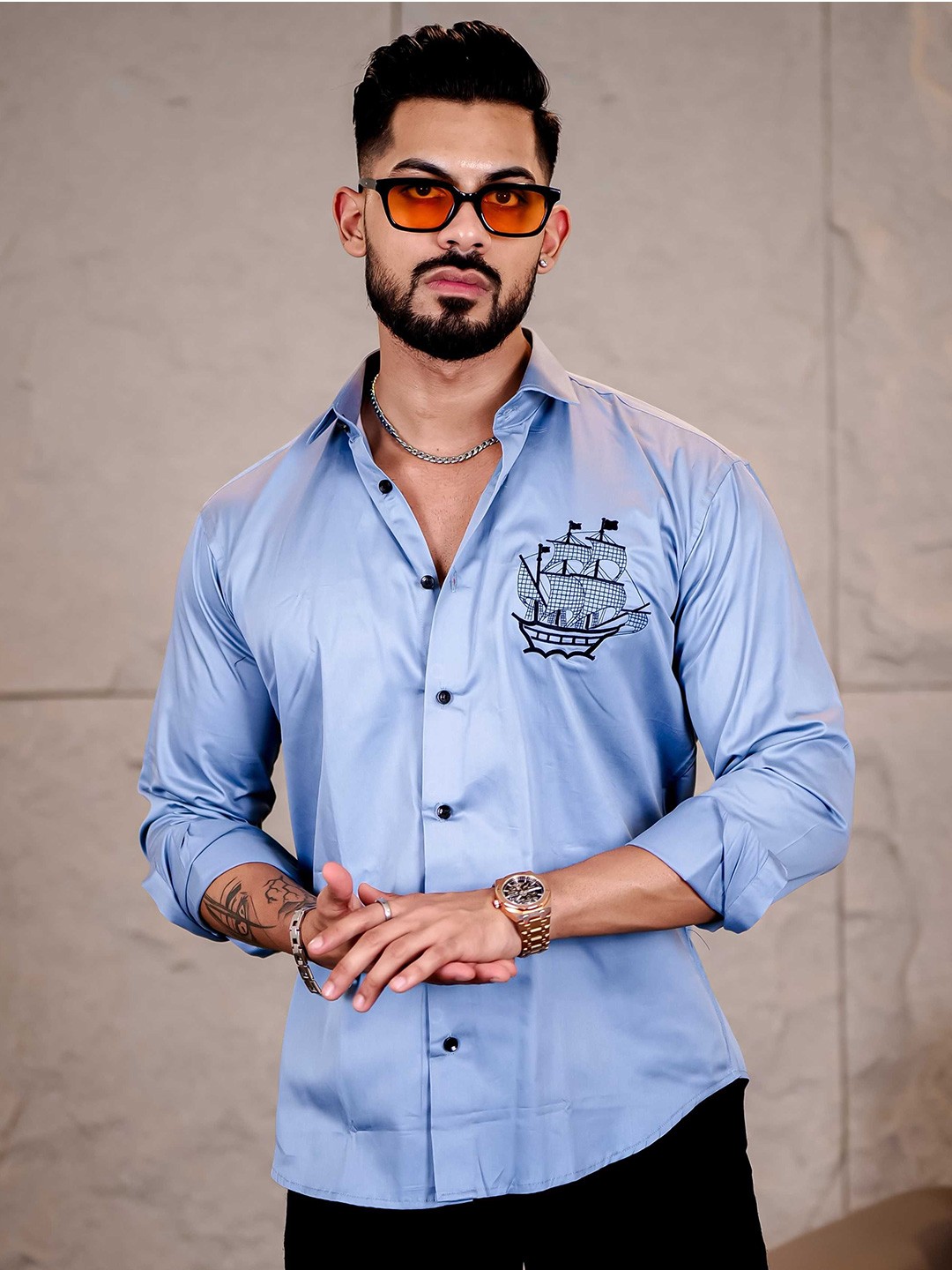 

Foomer Men Standard Opaque Casual Shirt, Blue