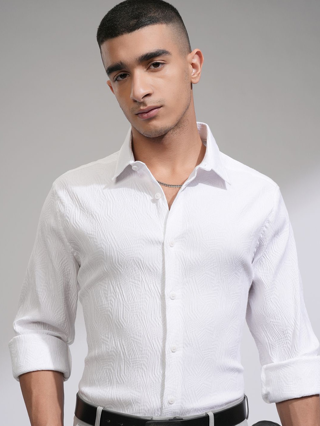

HIGHLANDER Men Slim Fit Opaque Casual Shirt, White