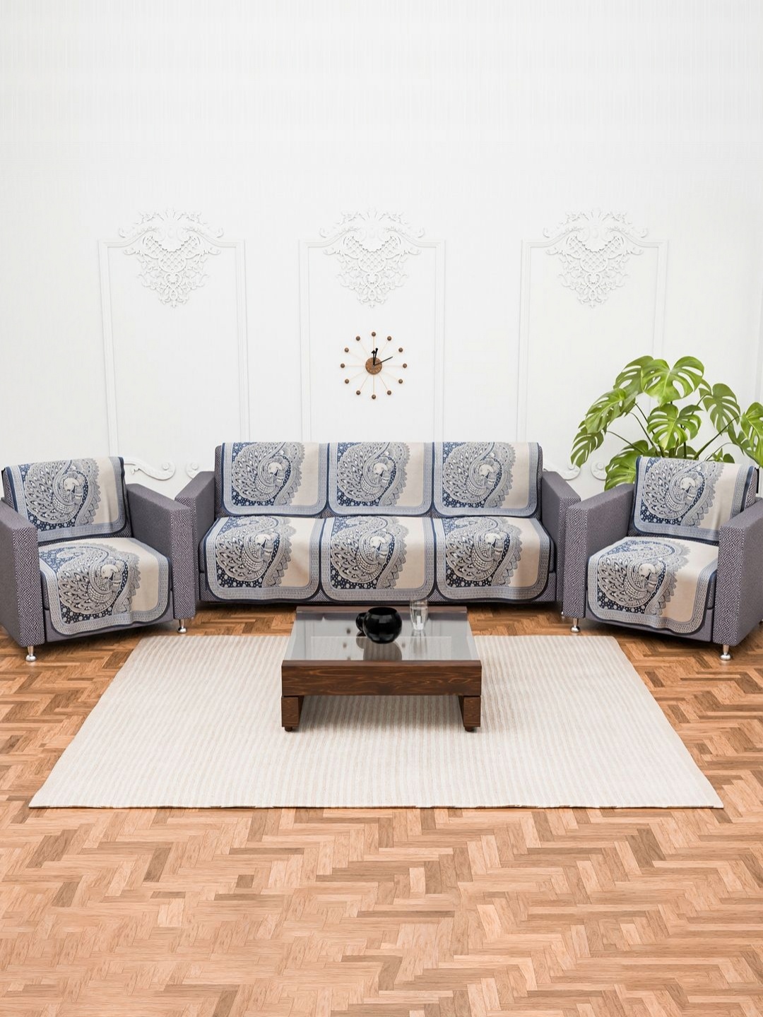 

Aura Blue & Off White Cotton Sofa Cover