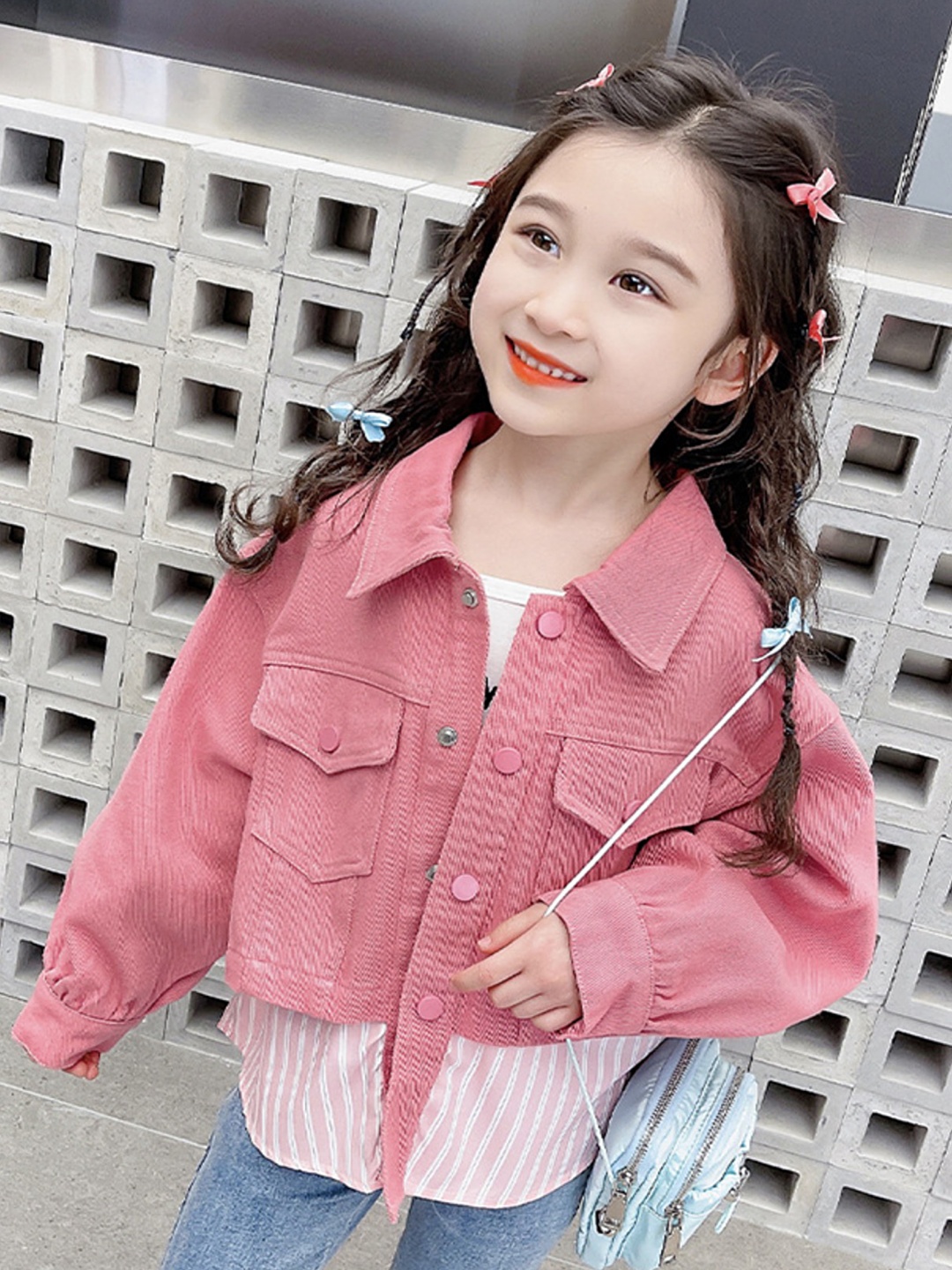 

LULU & SKY Girls without Crop Denim Jacket, Pink