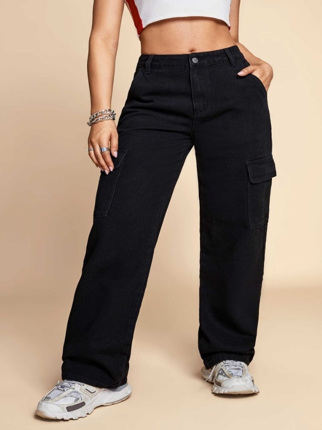 

NUCOUTHS Women Comfort High-Rise Stretchable Jeans, Black