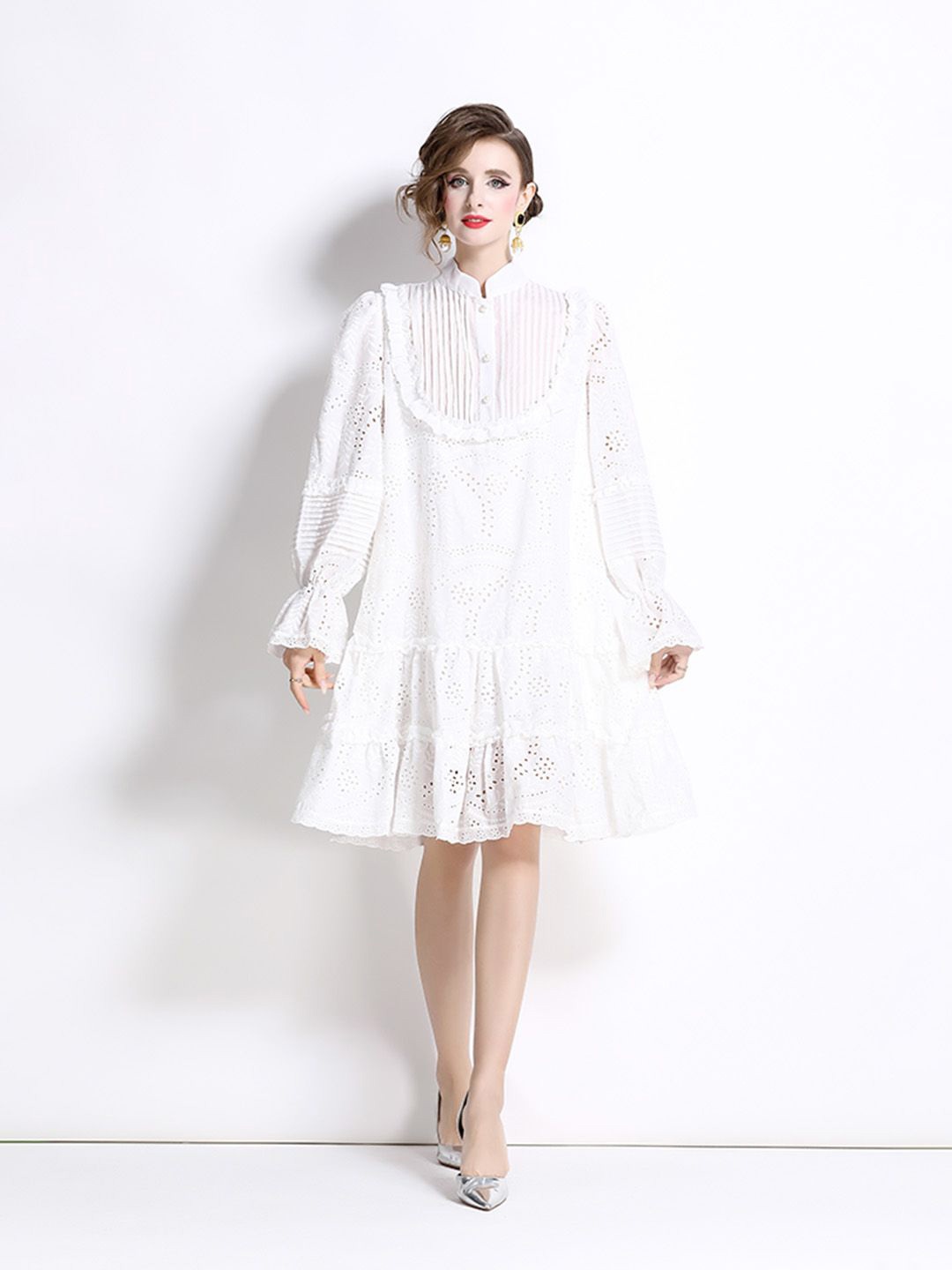 

JC Collection Print Bell Sleeve Fit & Flare Dress, White