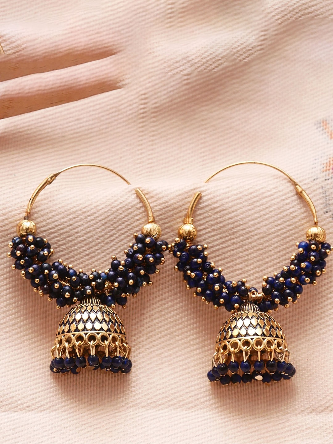 

Anouk Gold-Plated Beaded Dome Shaped Jhumkas, Blue