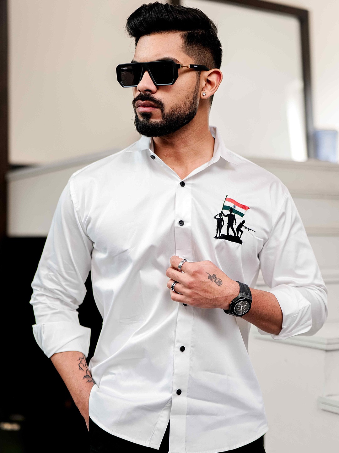 

Foomer Men Standard Opaque Casual Shirt, White