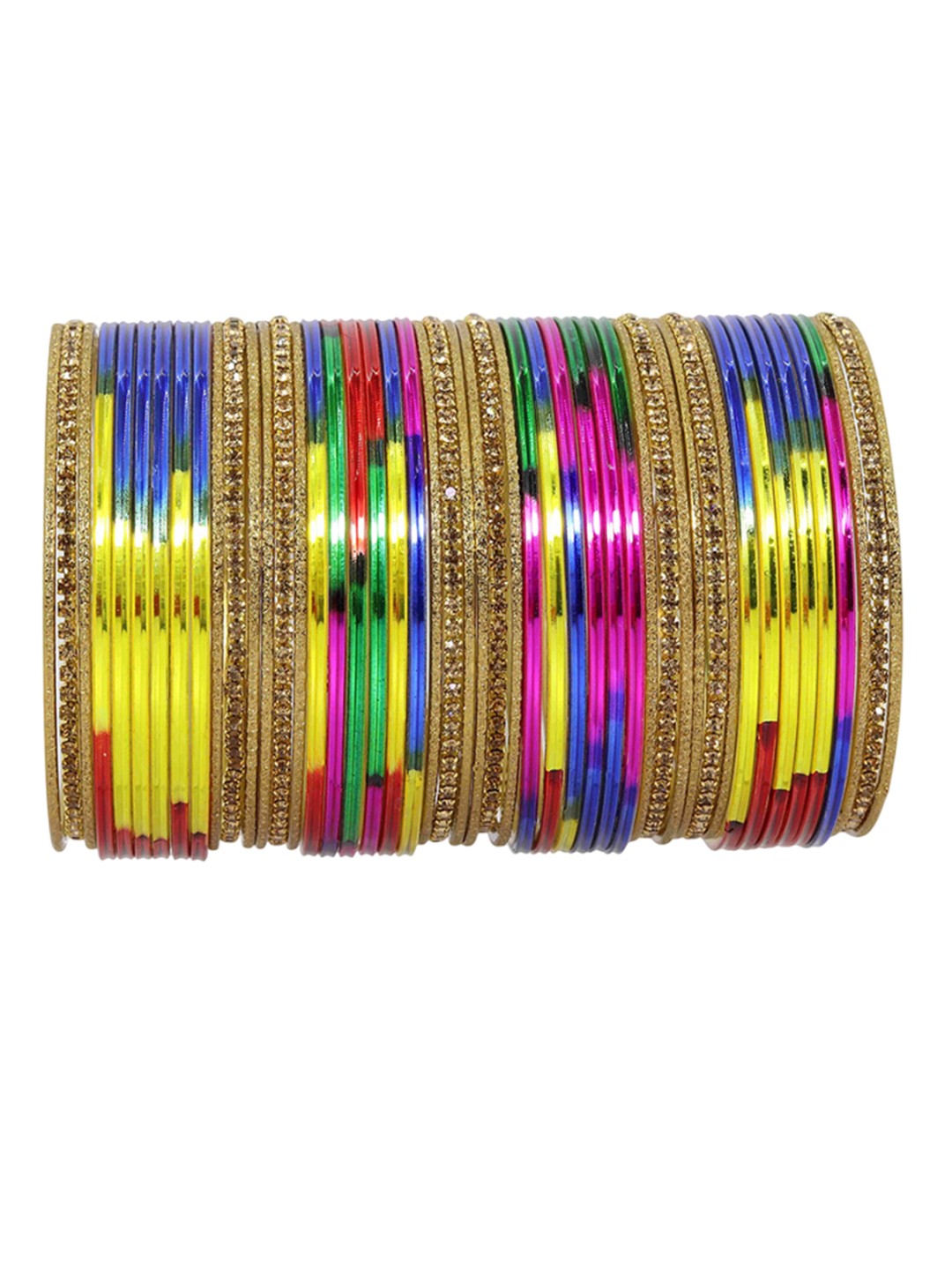

ZULKA Set Of 48 CZ Stone Studded Textured Bangles, Gold
