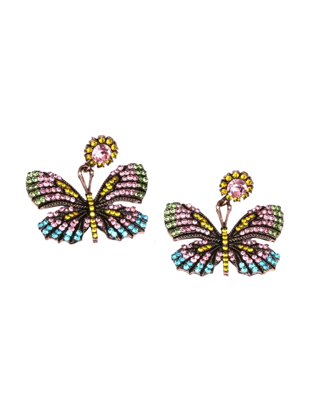 

ADC SHEMONA Stones Studded Butterfly Shaped Drop Earrings, Yellow