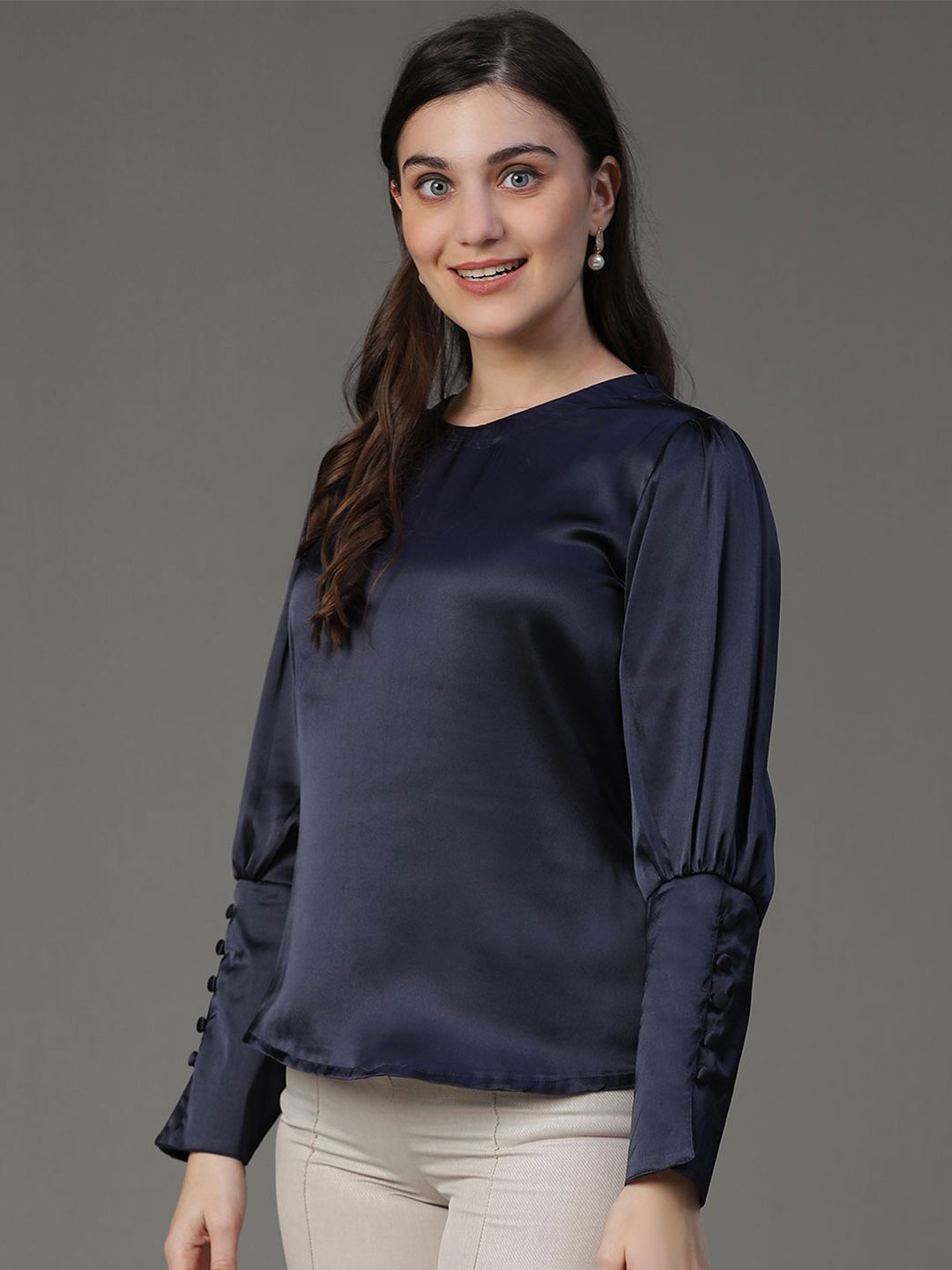 

VEGAL Satin Top, Navy blue