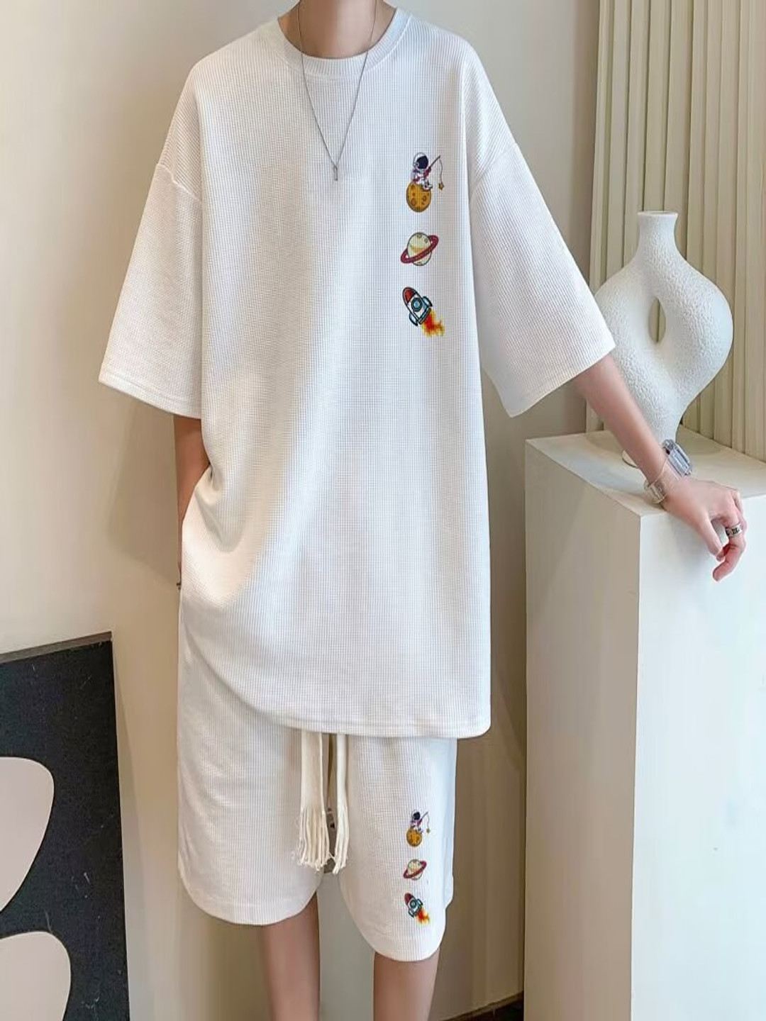 

StyleCast Printed Round Neck T-Shirt With Shorts, White