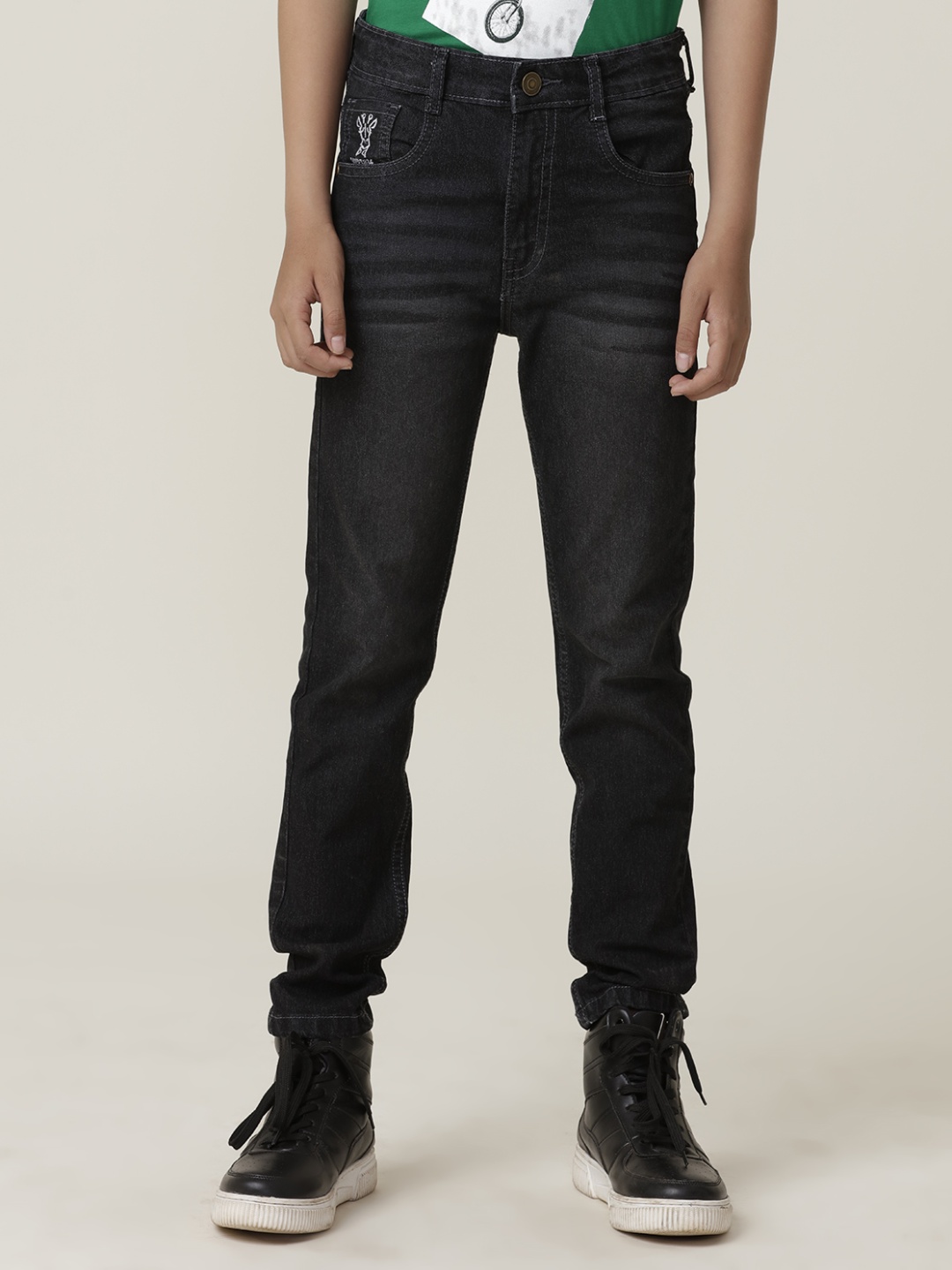 

UNDER FOURTEEN ONLY Boys Slim Fit Slash Knee Light Fade Jeans, Black