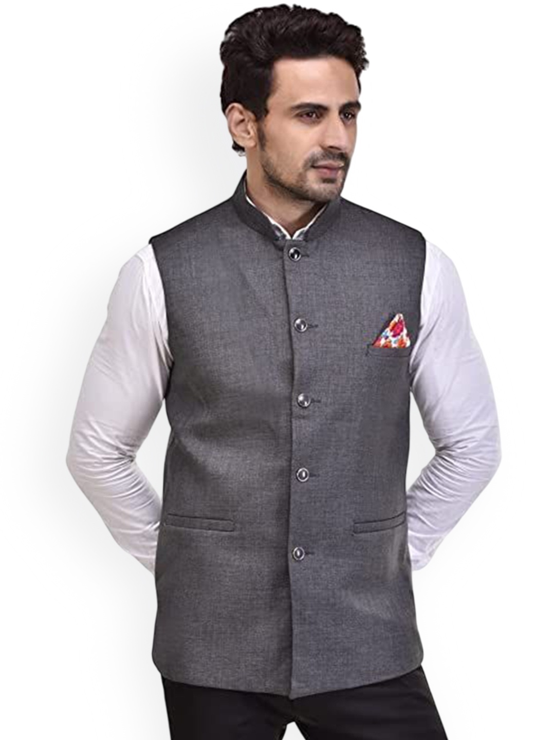 

Seetoo Woven Design Nehru Jackets, Grey