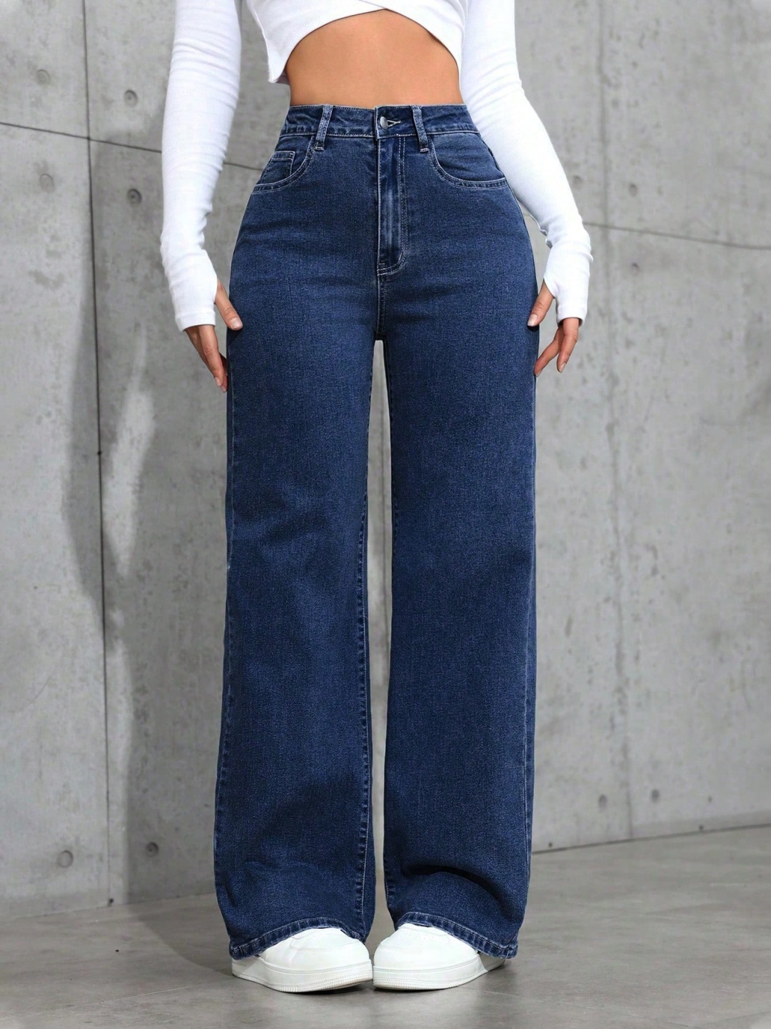 

NU CLOTHS Women Jean Wide Leg High-Rise Stretchable Jeans, Blue