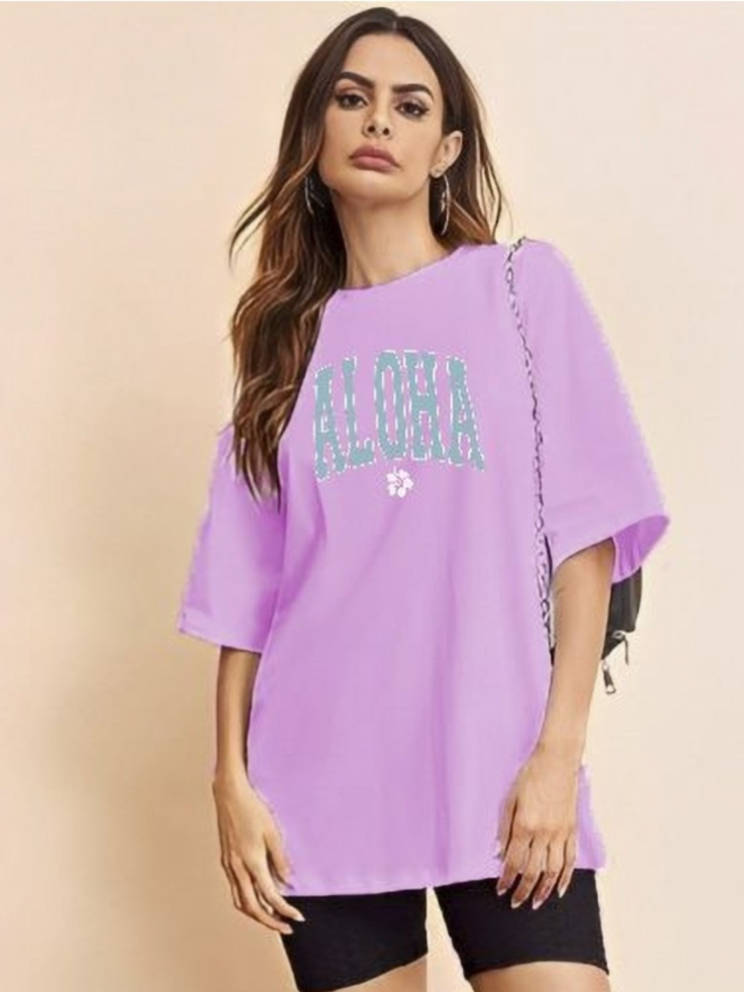 

SZN Women Printed Drop-Shoulder Sleeves Raw Edge T-shirt, Purple