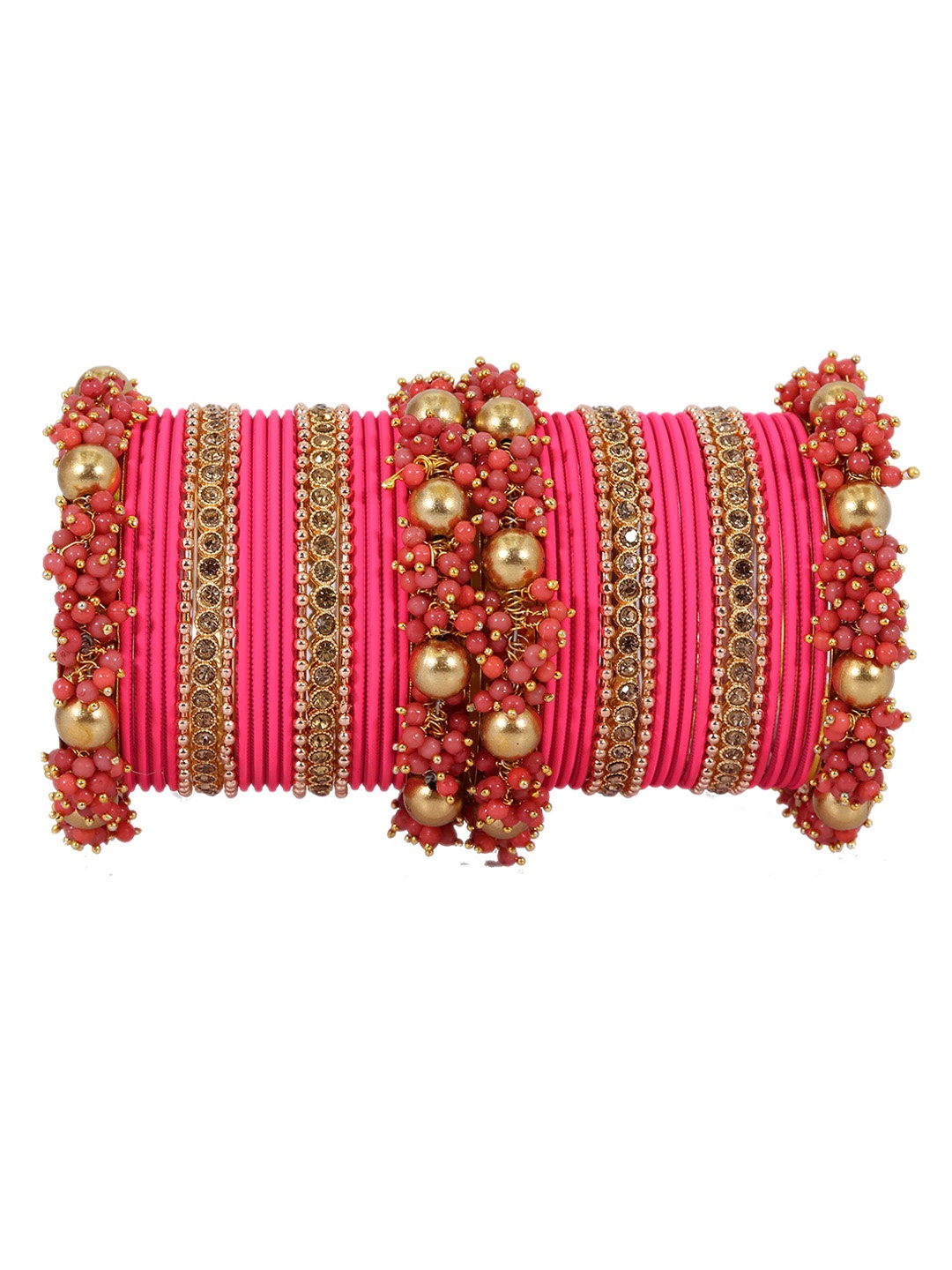

ZULKA Set Of 40 CZ Stone Studded & Beaded Bangles, Gold