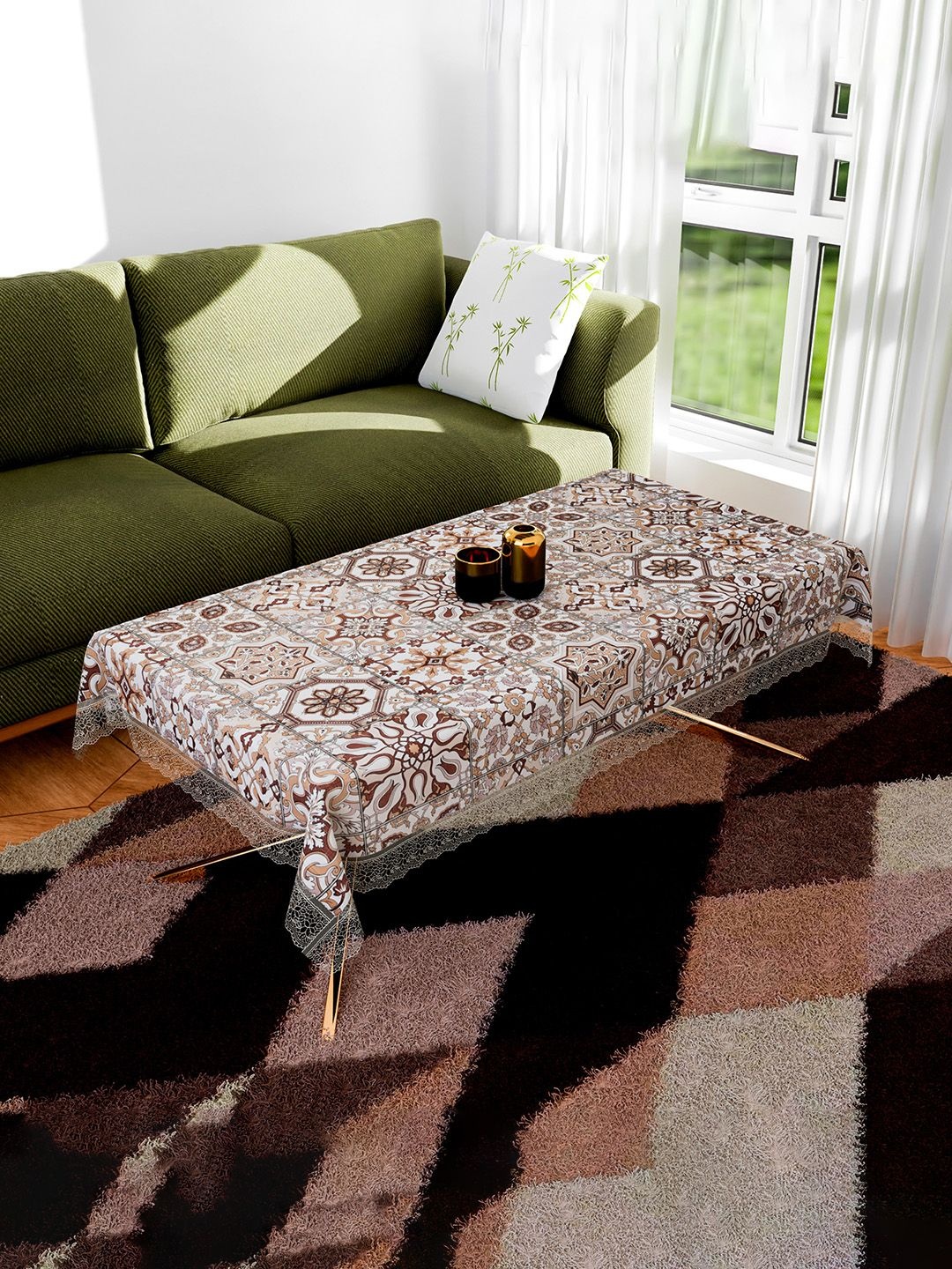

Kuber Industries Brown & White Ethnic Motifs Printed Waterproof 4-Seater Table Cover