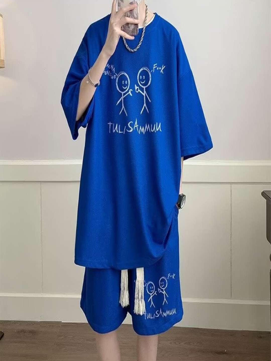 

StyleCast Printed Round Neck T-Shirt With Shorts, Blue