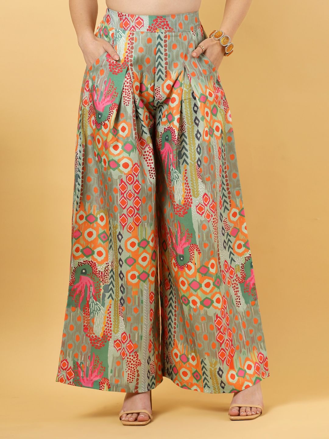 

RAASSIO Women Ethnic Motifs Printed Palazzos, Green