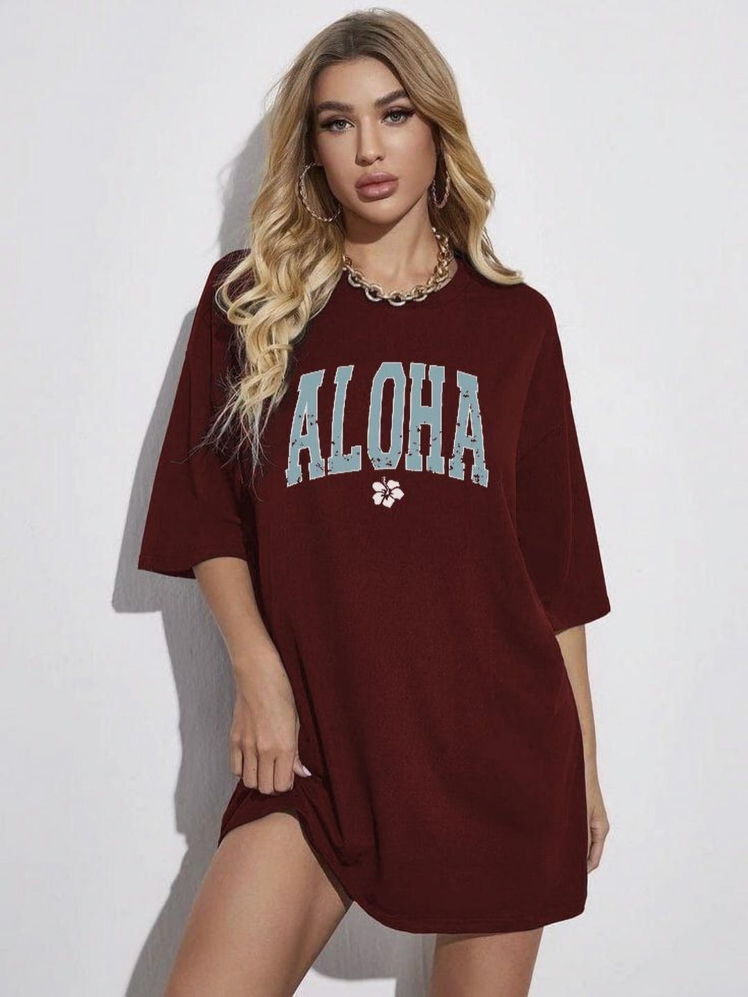 

SZN Women Printed Extended Sleeves T-shirt, Maroon