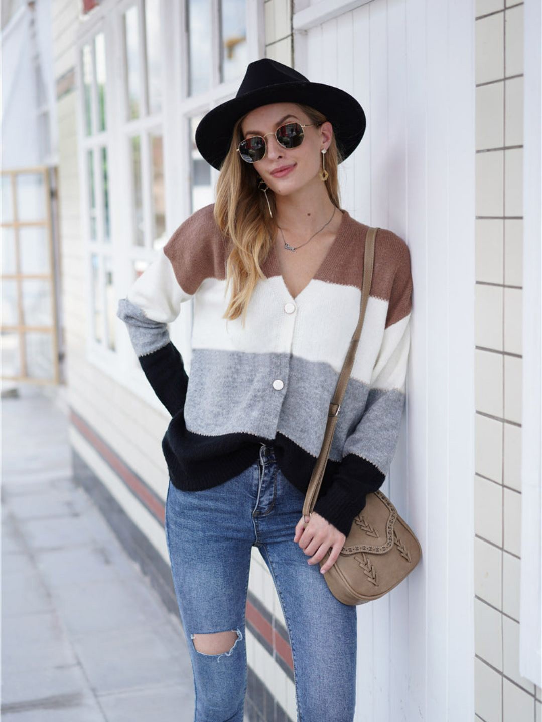 

Oh Rare Women Colourblocked Cardigan, Black