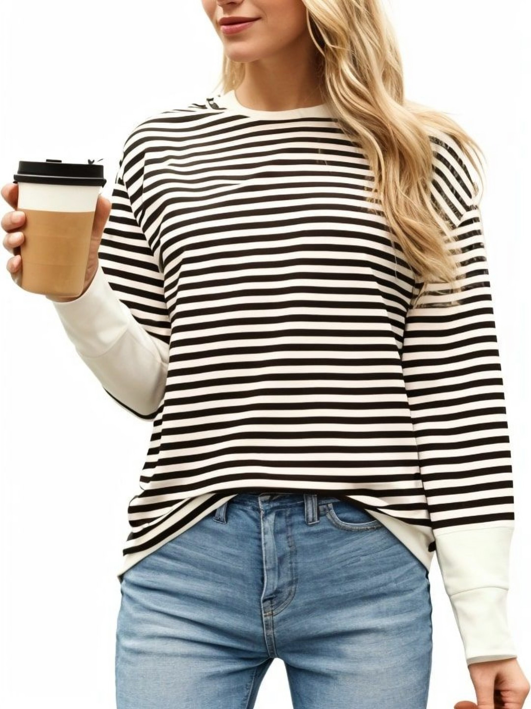 

DressBerry Women Striped Monochrome Pockets T-shirt, Brown