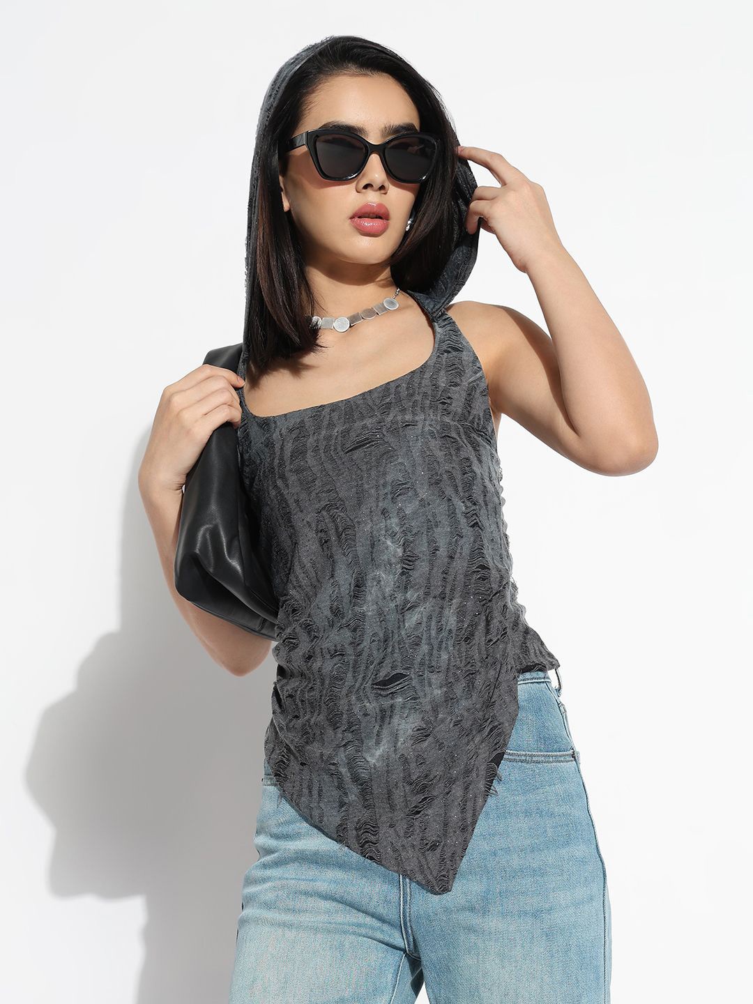 

SHOWOFF Hooded Cotton Top, Grey