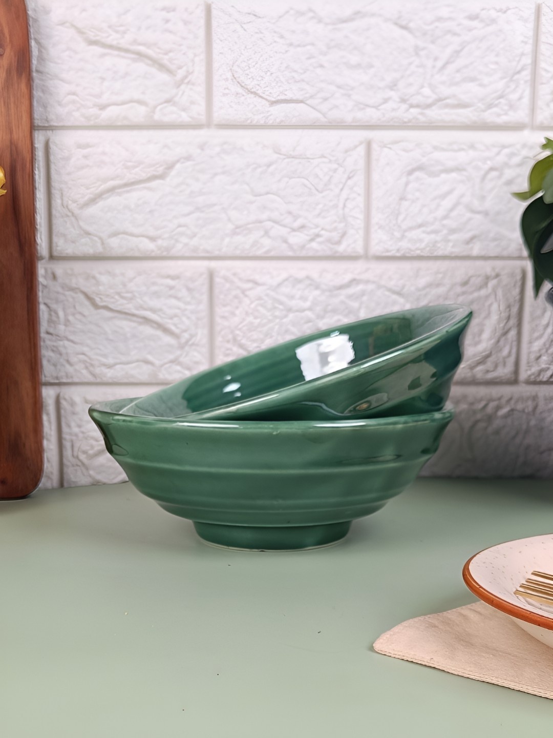 

Myntra Elegant Homes Green 2025 2 Pieces Ceramic Dishwasher and Microwave Safe Serving Bowl