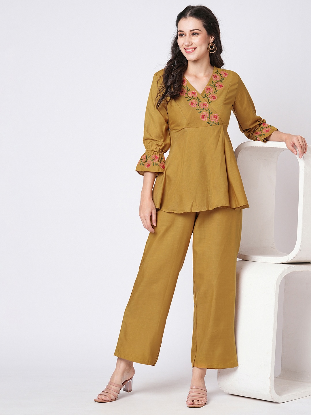 

Moda Rapido Embroidered Top With Trouser, Mustard