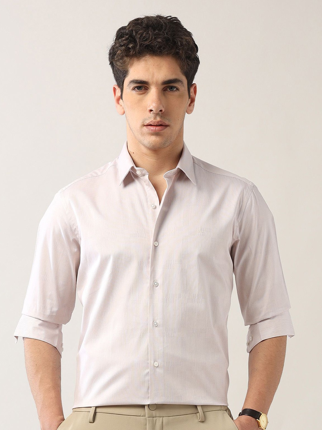 

Arrow New York Men Slim Fit Opaque Striped Formal Shirt, Brown