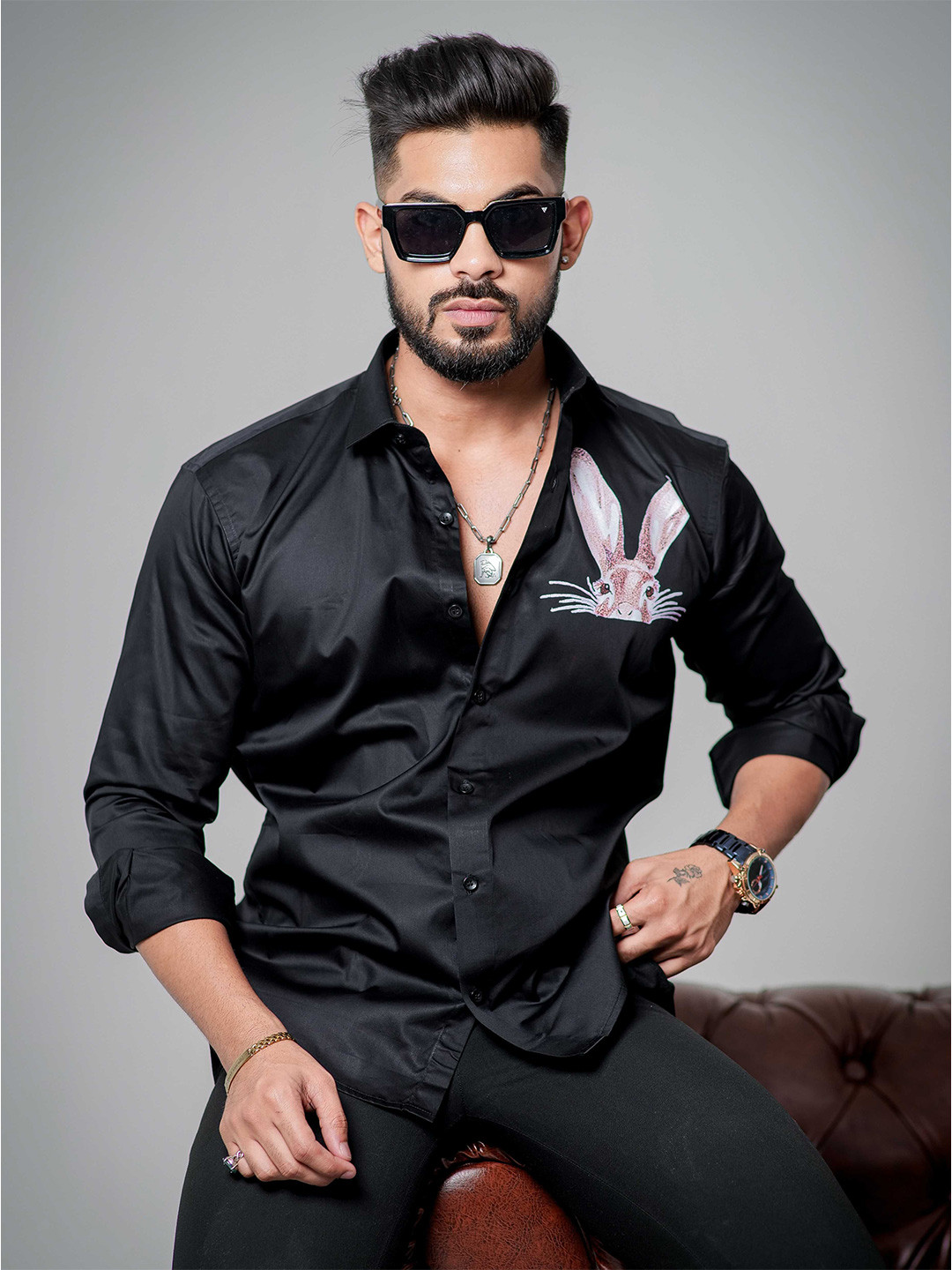 

Foomer Men Standard Opaque Casual Shirt, Black