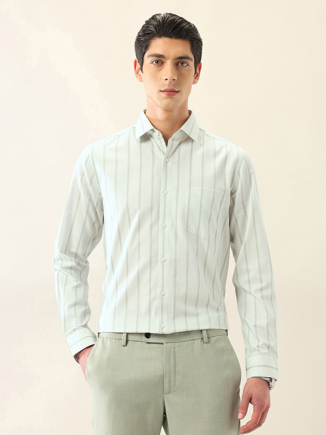 

Arrow Men Classic Opaque Striped Formal Shirt, Green