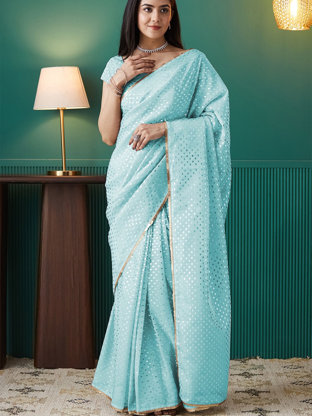 

RACHNA Embroidered Organza Saree, Blue