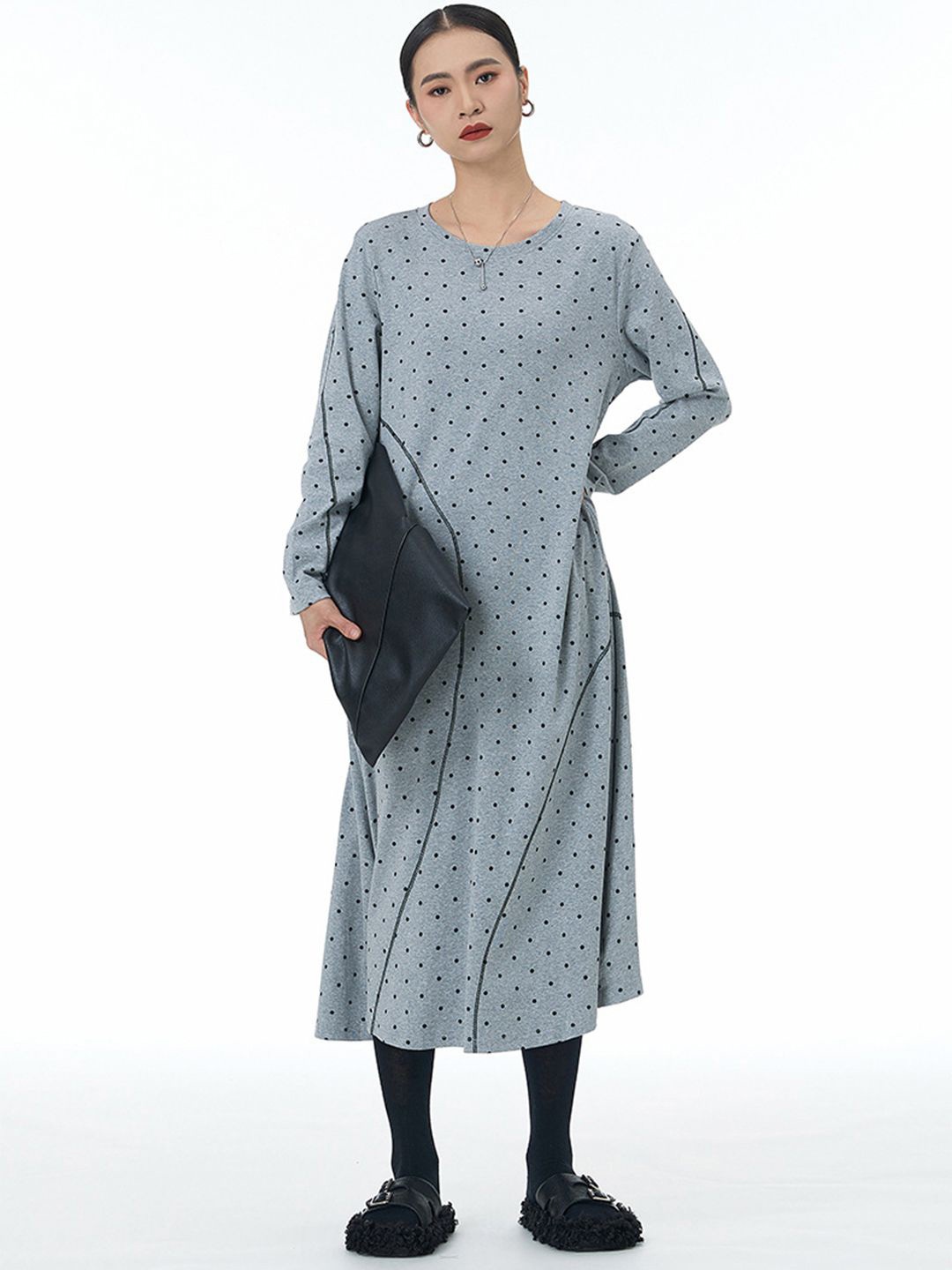 

JC Collection Print A-Line Midi Dress, Grey