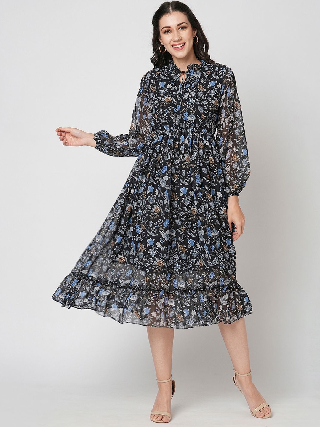 

Moda Rapido Floral Print Fit & Flare Midi Dress, Black