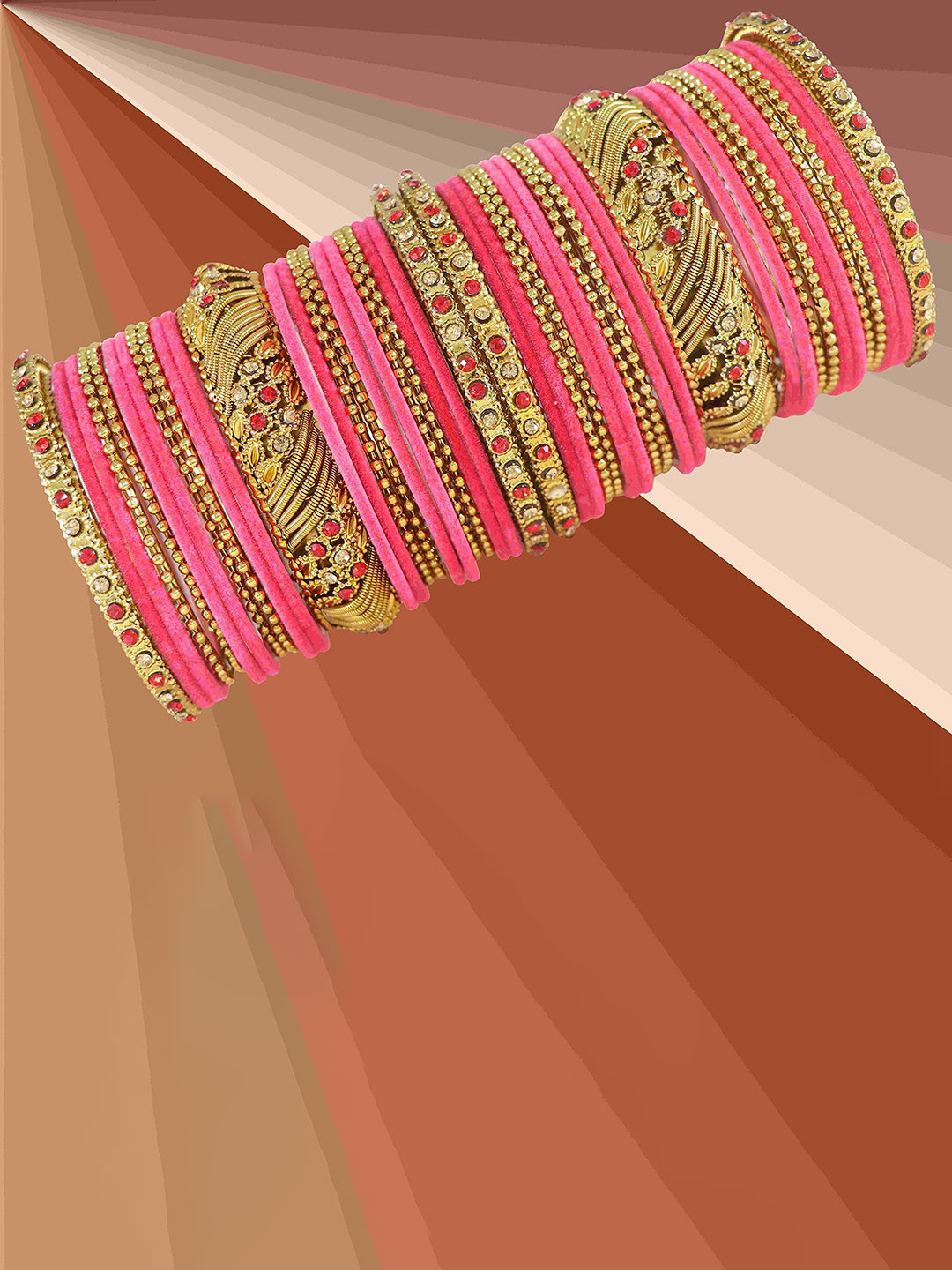 

ZULKA Set Of 46 Cubic Zirconia Studded Ball Chain Velvet Bangles, Gold