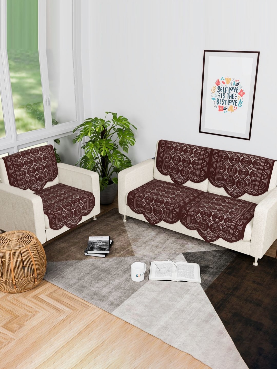 

Aura 6 Pieces Brown Floral Printed Cotton Sofa Covers