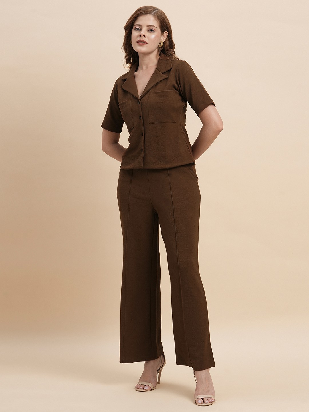 

Moda Rapido Dyed Short Sleeves Top & Trousers, Brown