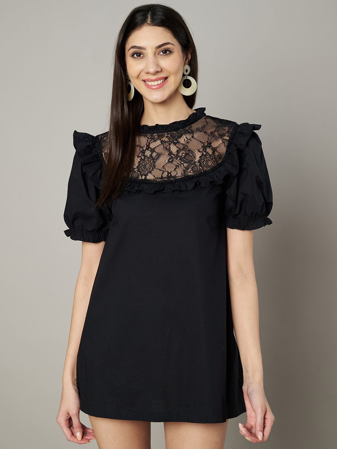 

Amagyaa Puff Sleeve A-Line Mini Dress, Black