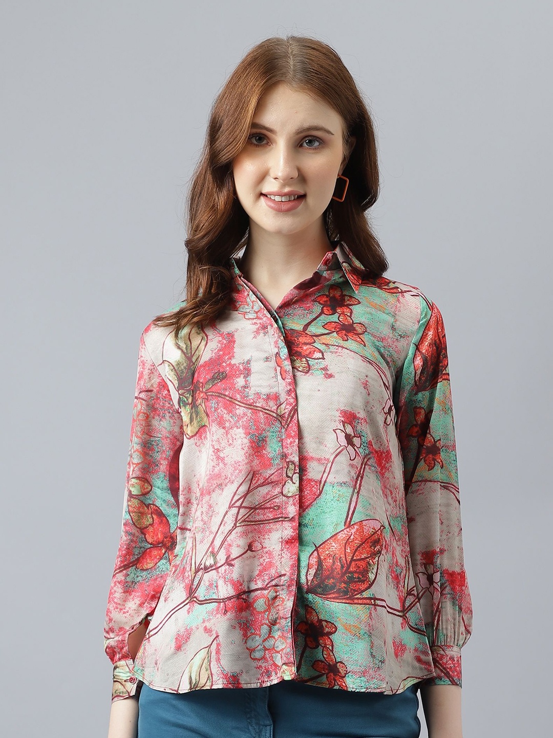 

Attire Empire Women Premium Floral Opaque Printed Casual Shirt, Pink