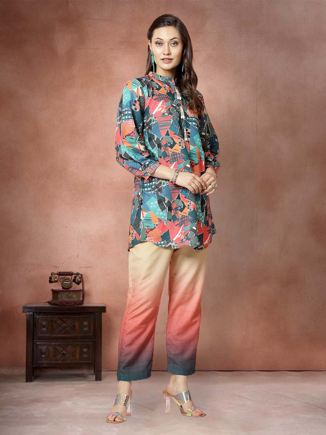 

all about you Printed Tunic with Trouser Co-ords, Green