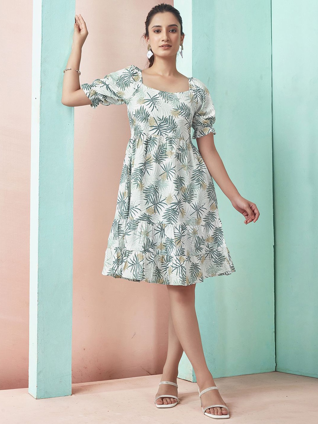 

Moda Rapido Floral Print Puff Sleeve A-Line Dress, White