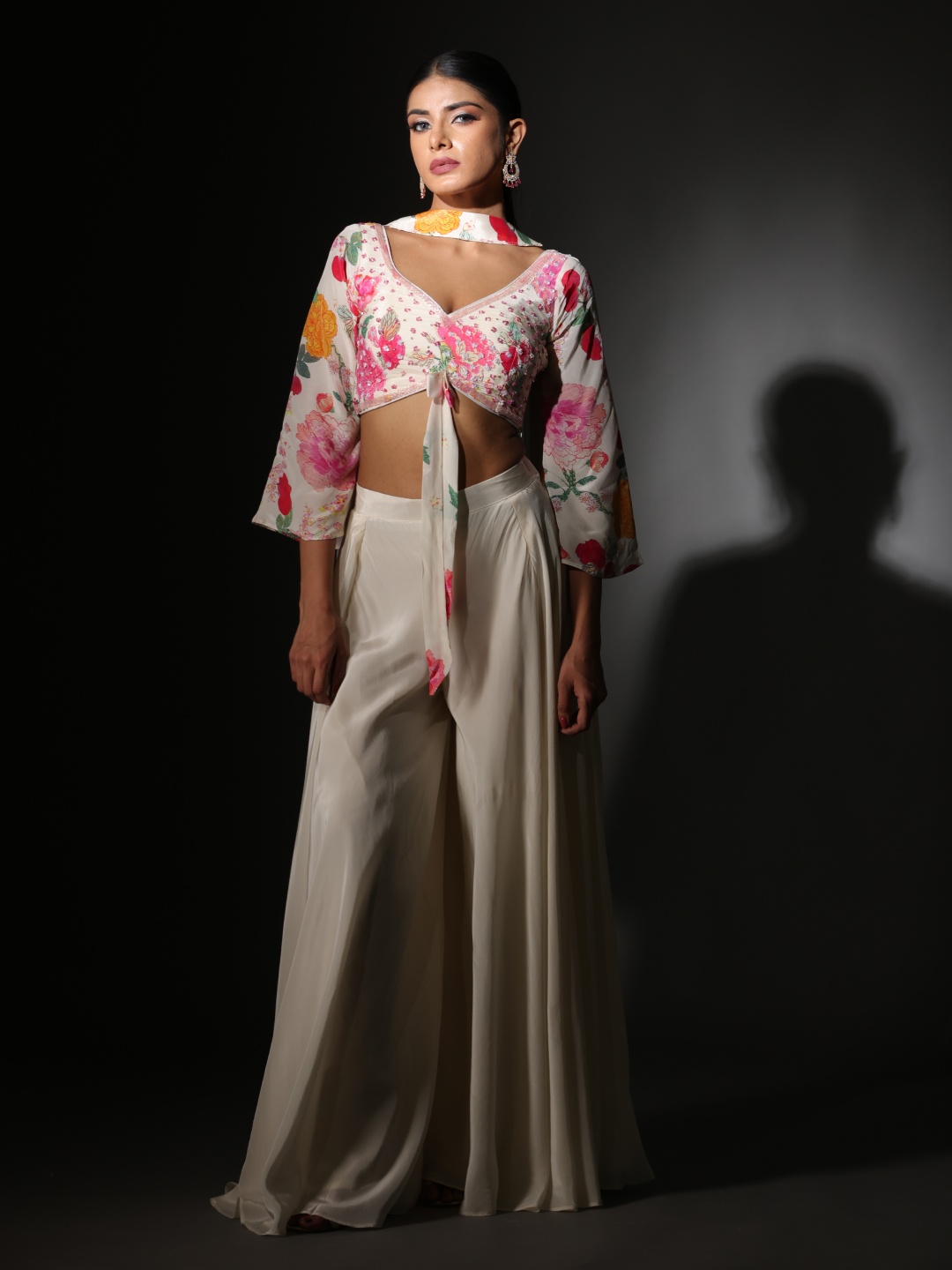 

Sindh Fashion Women Floral Printed Regular Top with Sharara & With Dupatta, White